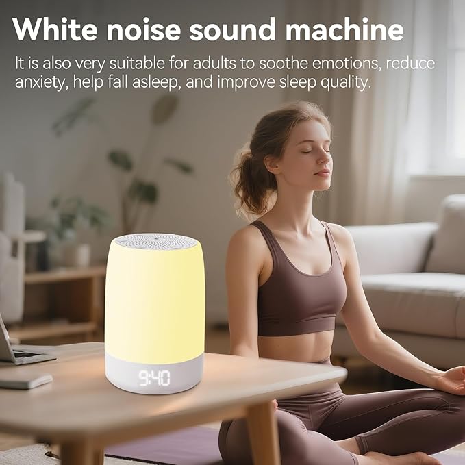 White Noise Sound Machine,White Noise app Night Light,Bluetooth Sleep Music Alarm Clock,Bedroom Nursery Baby Adults Portable Travel Sunset lamp