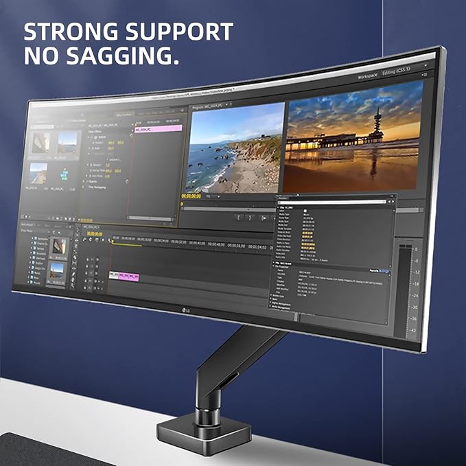 43 Ultrawide Monitor Arm Single Heavy Duty Desk Mount Computer Adjustable Gas Spring Stand for 17 to 46 inch, Screen up to 30lbs with VESA 75x75mm or 100x100mm M7B