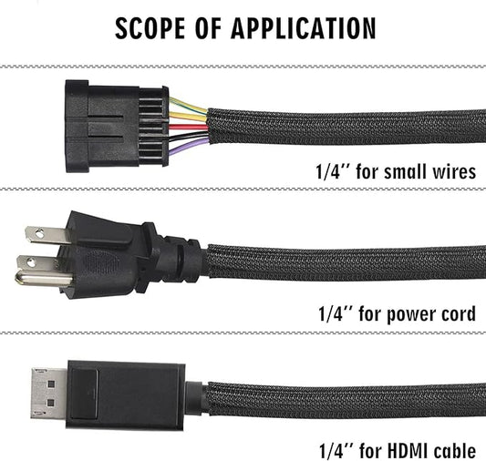 25ft - 1/4 inch Cord Protector Cable Sleeve Split Wire Loom Tubing for Power Cord Audio USB Cable, Cord Sleeve Cable Management for TV Computer, Cord Protectors from Pets Chewing, Black