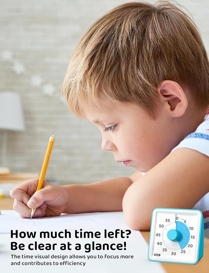 LIORQUE Visual Timer for Kids, 60-Minute Countdown Timers for Classroom Office Kitchen with Silent Operation, Kids Timer for Teaching (Batteries Included)