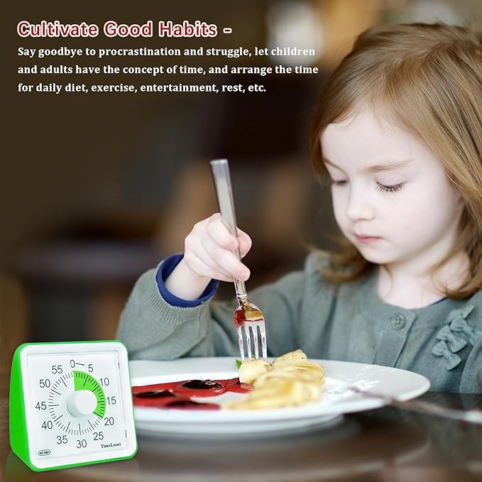 60-Minute Visual Timer for Kids, Time Management Tool Study Classroom Timer, Home Edition Silent Countdown Timer for Toddler, Teachers and Adults (Green)