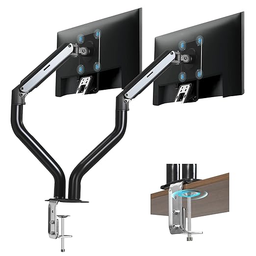 Lyngins Dual Monitor Stand, 17-32 inch Monitor Mounts for 2 Computer Screens, VESA Mount with 75/100 mm, Each Arm Supports Up to 20.94 lbs, Double Monitors Arm Desk Mount - Black