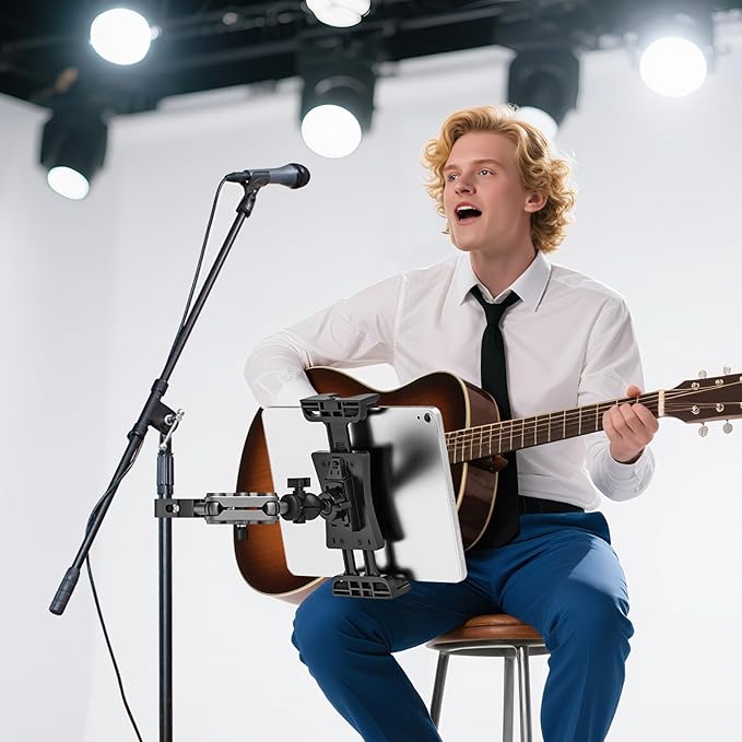 Tablet Mount for Spin Bike Treadmill, iPad Holder Stand Exercise Bike Handlebar Mount for Stationary Bicycle, Microphone Stand, Storlls, Tablet Stand for 4.7-12.9" iPad Pro Galaxy Tabs