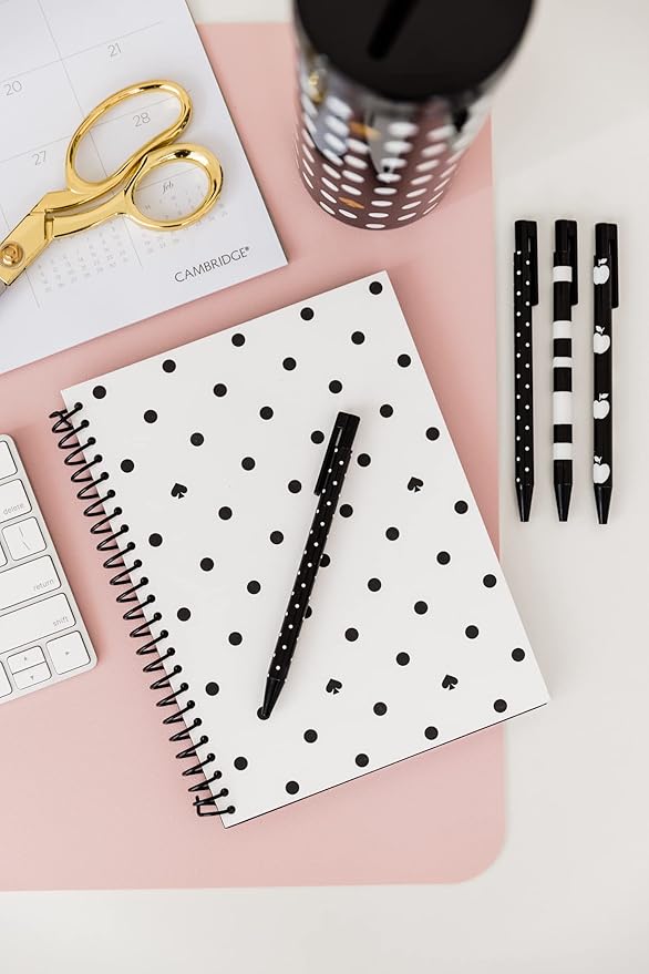 Kate Spade New York Black/White Mini Spiral Notebook, 8.25" x 6.75" Journal Notebook with 112 Lined Pages, Black Spade Dot
