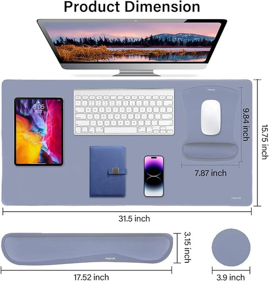 MOSISO Keyboard Mouse Pad Set, Large Gaming Mousepad&Keyboard Wrist Rest&Mouse Wrist Rest&Coaster, Ergonomic Non-Slip Mousepad&Easy Typing Cushion with Memory Foam for Home Office, Lavender Gray