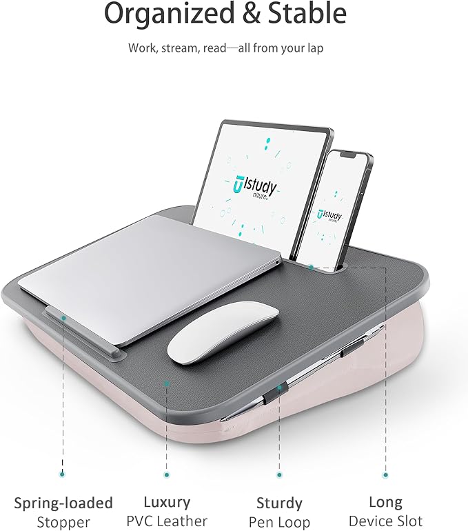 Lap Desk with Washable Cushion – Fits up to 17-Inch Laptops – Portable Laptop Desk & Stand – Bed desks & Tray for Writing, Reading, Working, Gaming on Bed, Couch, Floor –Istudyniture- Large, Beige