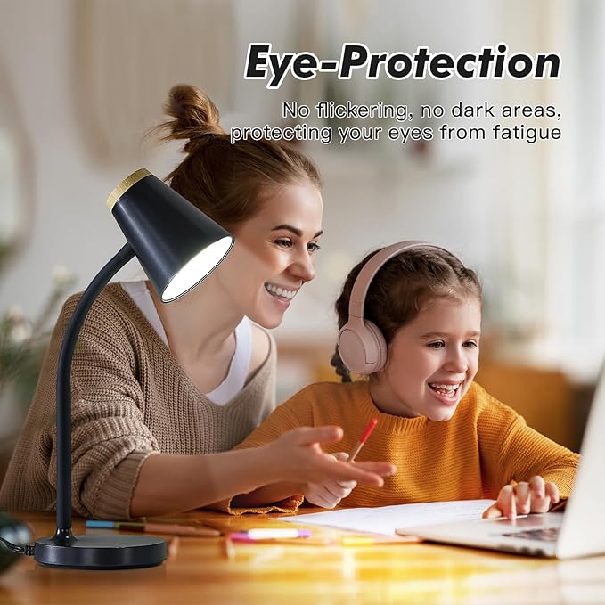 Desk Lamp for College Dorm Room - Small LED Desk Lamp Touch Dimmable Reading Light for Home Office - Adjustable Flexible Gooseneck Table Lamp for Bedside Bedroom Nightstand Black