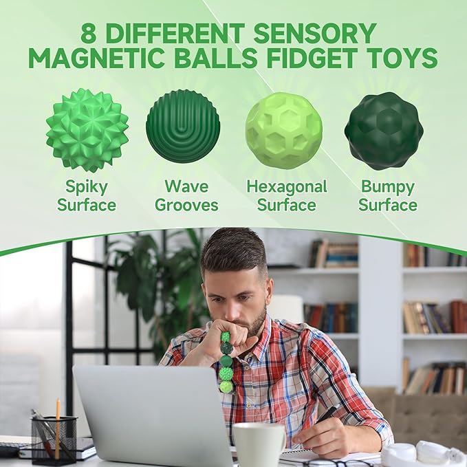 Magnetic Balls Fidget Toy Adults - 8pcs Sensory Attraction Stress Balls with Silicone Shell for Adults to Calm Restless Hands Anxious Mind, Office Desk Stress Magnetic Fidget Balls for Anxiety Relief