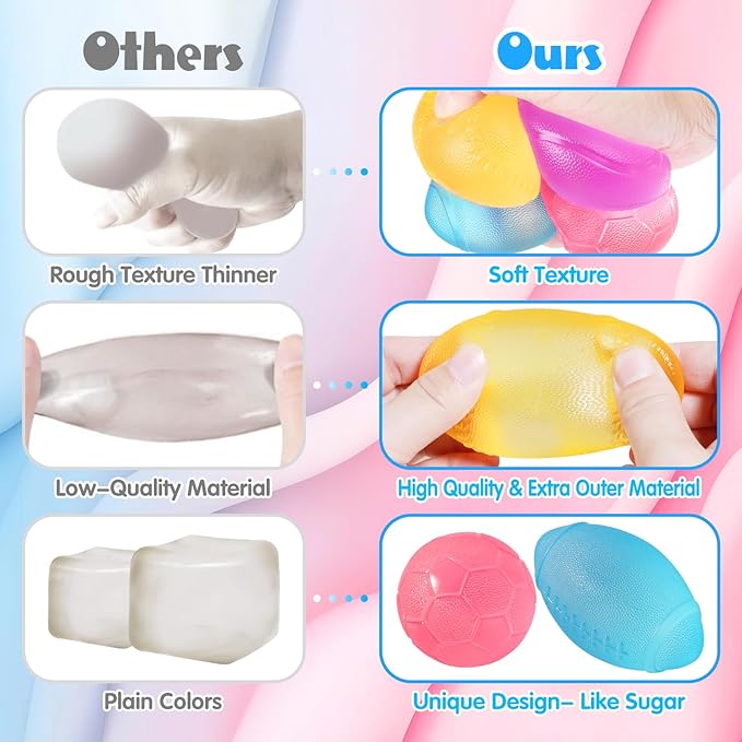 Fidget Toys Stress Balls for Kids & Adults - 4Pack Malt Sugar Squishy Fidget Toys, Slow Rise Gel Ball, Stretchy Squeeze Stress Relief Balls for Anxiety/Therapy/Classroom, Slow-Rise Sensory Toys