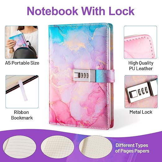 24 PCS Aesthetic School Supplies with Password Lock Notebook, Pen Case, Mechanical Pencils, Black Ink Gel Pens, Highlighters, Ballpoint Pens, Sticky Notes, Washi Tapes, Cute Stationery Essentials Set