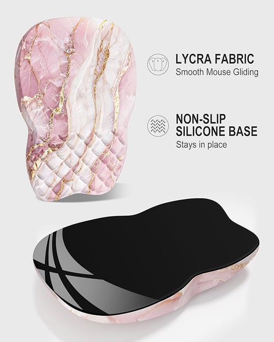 Auhoahsil Ergonomic Mouse Pad with Wrist Rest, Comfortable Slope Computer Mouse Mat with Wrist Support, Memory Foam Filling, Non-Slip Silicone Base, Pain Relief for Gaming Work, 8" x 12", Pink Marble