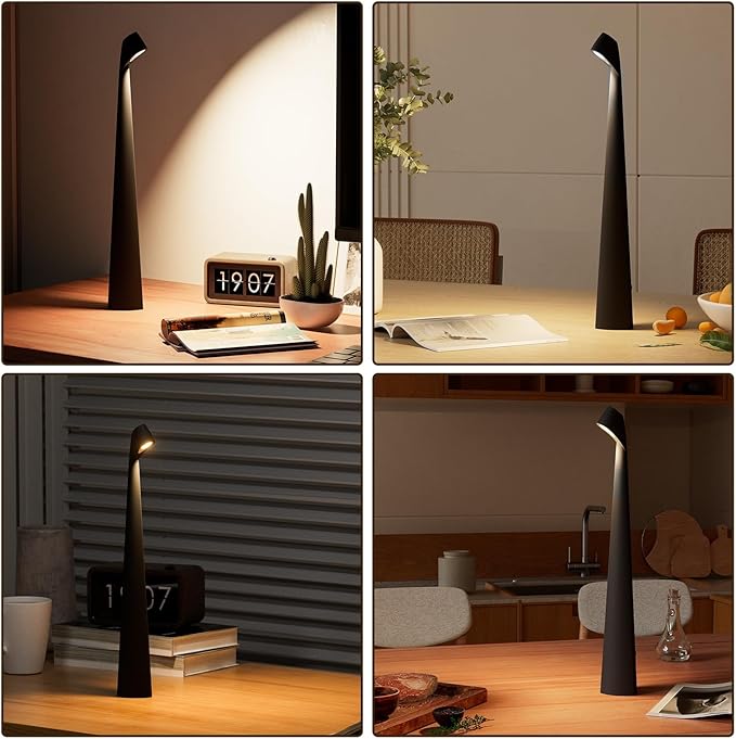 Cordless Portable LED Table Lamp,Built-in Rechargeable Battery-5000mAH,Dimmable Touch Small Desk Reading Lamp with 3-Level Brightness for Bedroom/Living Room/Office (Black)