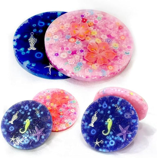 2 Pack Stress Relief Fidget Pads 8.5cm with 2 Bundled Cables Storage Box - Soft Silicone Finger Anxiety Relief Toys for Adults Kids 3.35"x3.35"