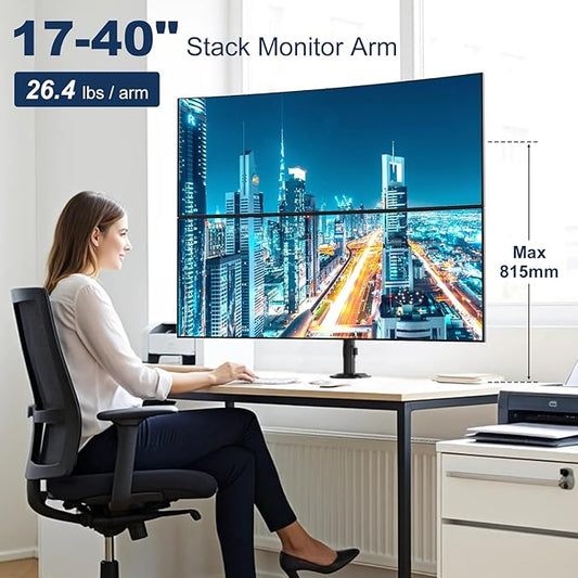 Dual Monitor Mount for 17 to 40 inches, Holds up to 26.4 lbs, Monitor Desk Arms for 2 Monitors Vertical/Parallel Placement, with Clamp/Grommet Base, VESA Mount 75/100 mm