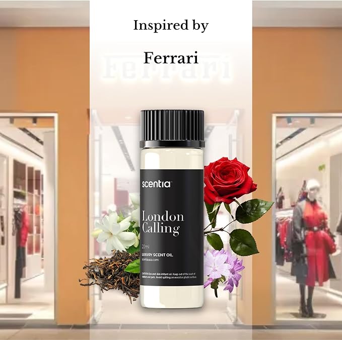 Hotel Diffuser Oil Inspired by Ferrari - 20 ml 0.67 fl oz - Essential Oil Blendwith White Tea, Cedarwood & Soku Lime for Aromatherapy Diffusers and Humidifiers - London Calling