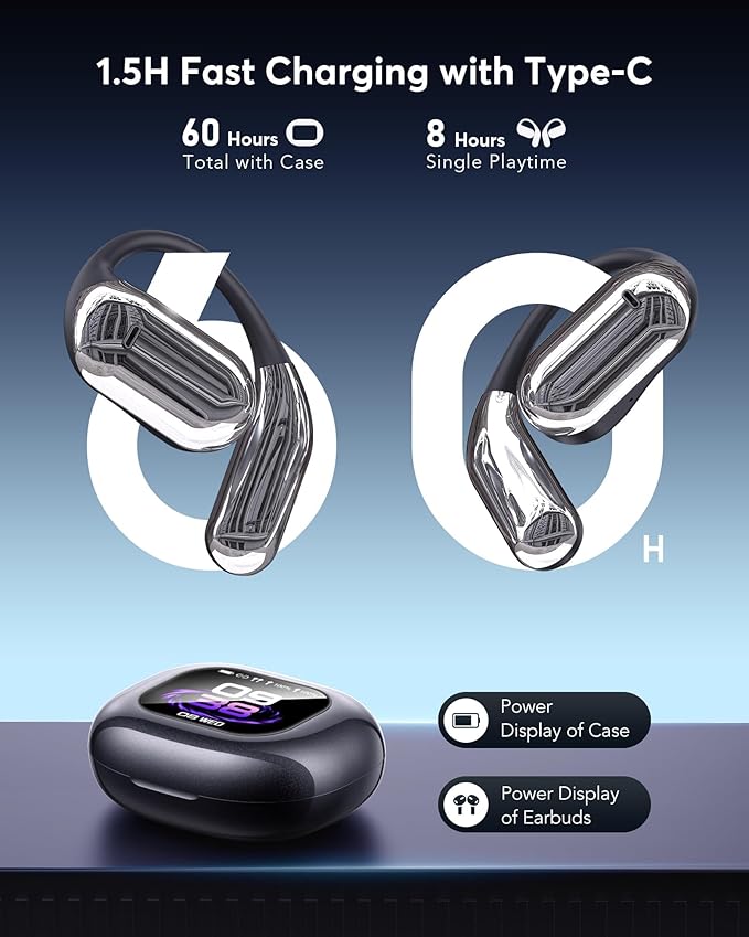 AI Translation Earbuds Real Time, Translator Bluetooth 5.4 Headphones 144 Languages OWS LCD Touch Screen Open Ear Translating Earphones Audifonos Traductores, Perfect for Travel, Business & Learning