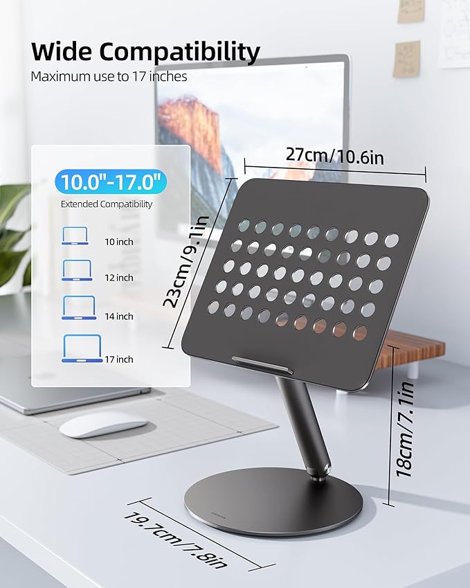 LULULOOK Laptop Stand for Desk, Full Aluminum Computer Stand, 360 Rotating Adjustable Laptop Riser, Foldable MacBook Holder Compatible with MacBook Pro/Air, Dell, HP, and 10-17inch Laptops (Black)