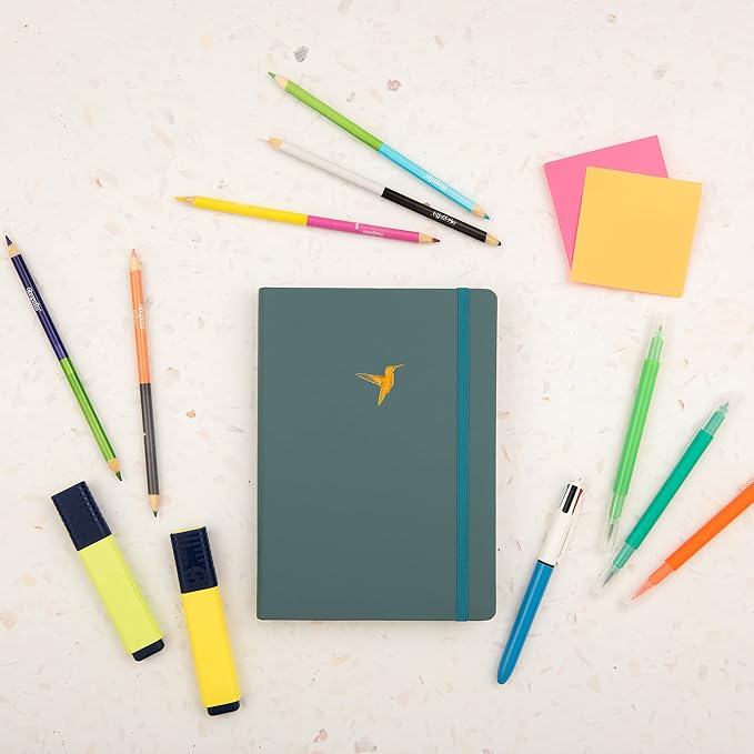 Yop & Tom Dot Grid Journal - Hummingbird - A5 Notebook with Extra Thick Paper (160 GSM) and Lay-Flat Binding - Bullet Grid Journal - Deep Ocean