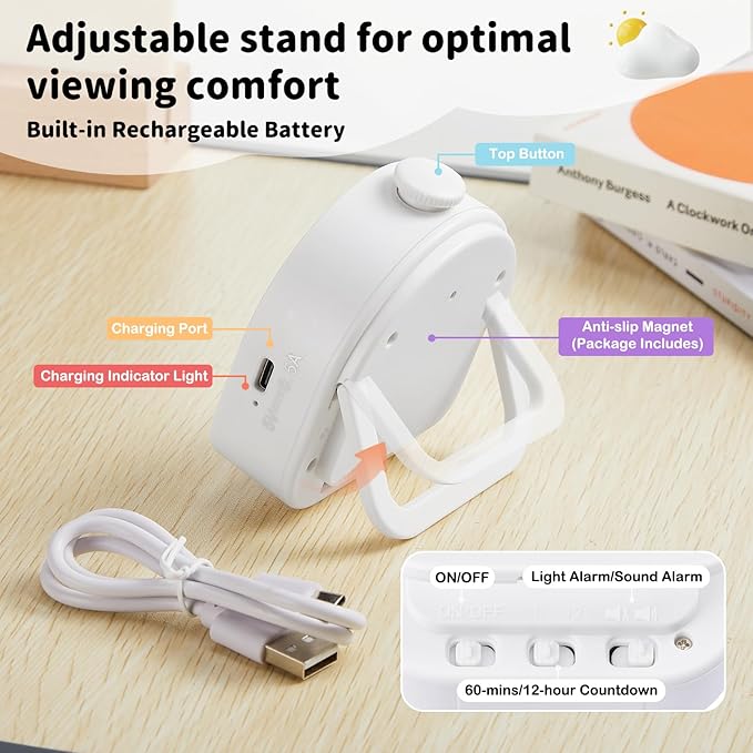 Visual Timer for Kids β 60min/12h Rainbow Magnetic Timer for Classroom, Rechargeable Silent Countdown Timer with Pomodoro Mode, ADHD Time Management Tool