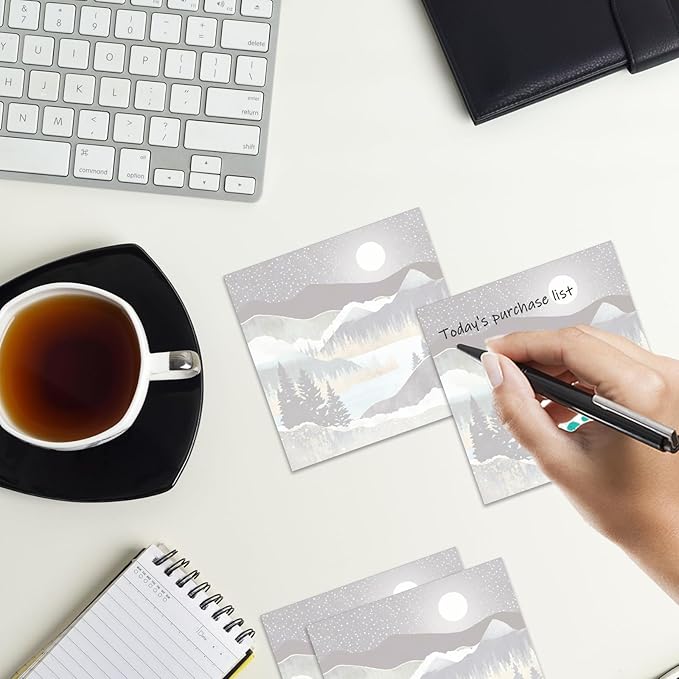 Sticky Notes 3x3 Inches, 2 Pads Cute Colorful Self-Stick Note Pads, Easy to Post for Home, Office and Daily Life Organization Night Moon Mountain