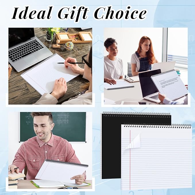 4 Pcs Legal Pads Landscape Notebooks 3 Hole Punched Top Spiral Bound Notebooks 11 x 9. 5 Inch College Ruled Drawing Notepad Tear Line for Removal 50 Sheet Office Steno Book(White)