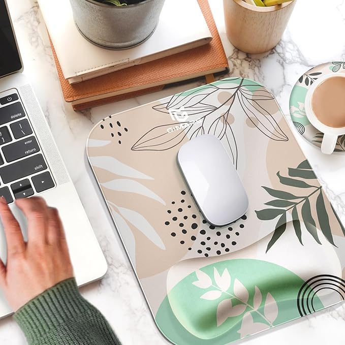 Gimars Large Smooth Superfine Fibre Memory Foam Ergonomic Mouse Pad Wrist Rest Support Mousepad with Nonslip Base for Laptop, Computer, Gaming & Office,Free Coaster Include-Morandi Beige