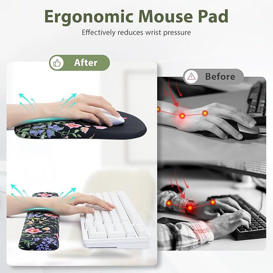 3 in 1 Ergonomic Mousepad with Wrist Rest, Gaming Keyboard Mouse Pad with Wrist Support Non-Slip Base Massage Design, Pain Relief (Butterfly)