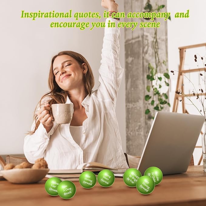 Aoriher 36 Pcs Motivational Stress Balls Colorful Stress Balls Bulk Quotes Inspirational Funny Foam Toys Hand Exercise Gifts for Office Small Toys for Motivating Supply(Light Green)
