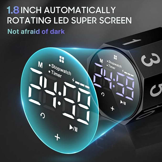 MIAOKE Pomodoro Timer-Aluminum Alloy Frosted Metal LED Large Screen Digital Automatically Rotated Display, Focus Efficient Management on Work and Study, Office, Living Room-Black