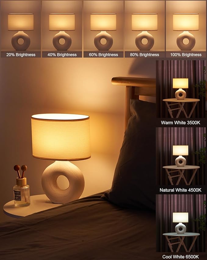 UMEXUS 13" Small Ceramic Cordless Table Lamp, Rechargeable Battery Powered with Remote Control, Timer & Dimmer, Color Changing Light Nightstand Lamp for Bedroom Bedside Living Room Entryway Outdoor