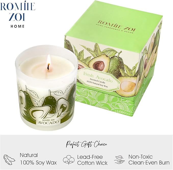 Scented Candle - Fresh Avocado - 6oz Aromatherapy Soy Wax Jar Candle for Home, Gifts for Women - 170g