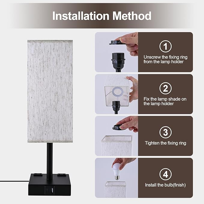 Touch Table Lamp for Bedroom, Stepless Dimmable Bedside Lamp with USB C+A Ports & 3 Color Temperatures, Nightstand Light for Living Room Office, LED Bulb Included (Beige)