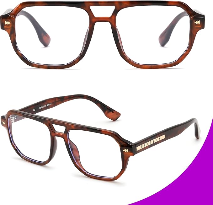 FEISEDY Aviator Blue Light Glasses for Men Women, Retro 70s Style Design Anti Glare Digital Eyestrain & Daily Wear B0284