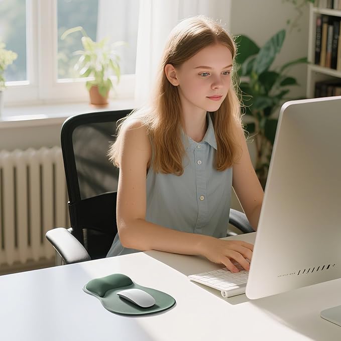 EooCoo Ergonomic Mouse Pad with Gel Wrist Rest Support Middle Concave Design, Relieve Wrist Pain Mousepad, Non-Slip Base for Laptop, Computer, Office Desk Accessories, Carpal Tunnel Syndrome