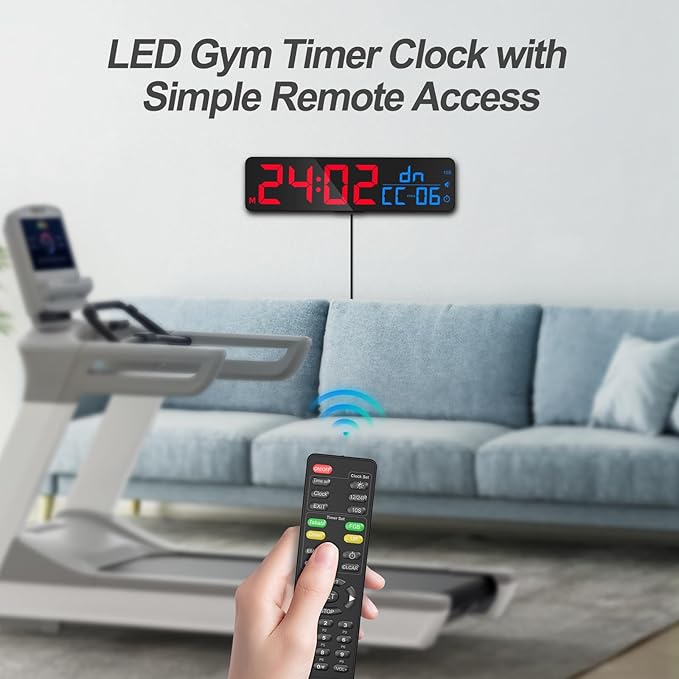 ANJANK 15" Large Gym Timer, LED Digital Wall Clock with Seconds, Timing for Workout, Interval & Rounds, Countdown/Up/Stopwatch/12-Level Volume, Remote Control for Home, Garage, Gym, Crossfit, Fitness