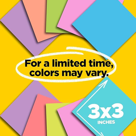 Post-it Super Sticky Notes, 24 Sticky Note Pads, 3 x 3 in., School Supplies, Office Products, 2X The Sticking Power, Supernova Neons Collection