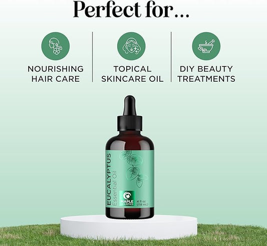 Pure Eucalyptus Essential Oil 4oz Invigorating Home Spa Aromatherapy and Natural Bath Oil - Eucalyptus Oil for Diffuser Dry Scalp Care and DIY Skin Care