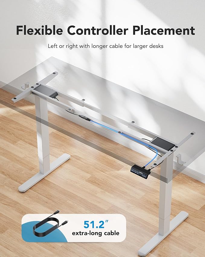 HUANUO Electric Standing Desk Frame with 265 lbs Dual Motor,Thick T-Shaped Desk Legs Made of Automotive-Grade Steel,for Max 90″x31.5″ Desktop, Height Adjustable Desk Frame for Home Office,Frame Only