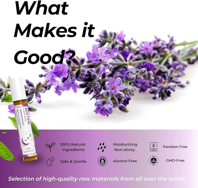 Benatu Bedtime Essential Oil Roll On Blend (with Tangerine, Lavender, Marjoram Oil)- Travel Size Relaxing Roller for Body Topical Massage, Natural Scent Aromatherapy Gift for Women & Men 10ml