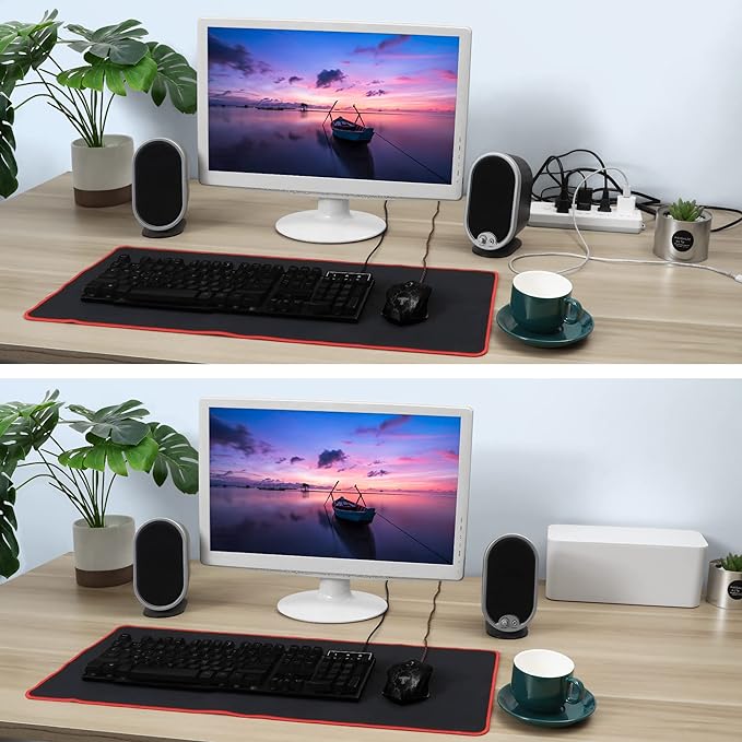 Cable Management Box White, 2Pack Cord Organizer Box - Extra Large and Medium Size, Cord Hider Box to Conceal Power Strips on Desk or Floor, Made from Electrically Safe ABS Material