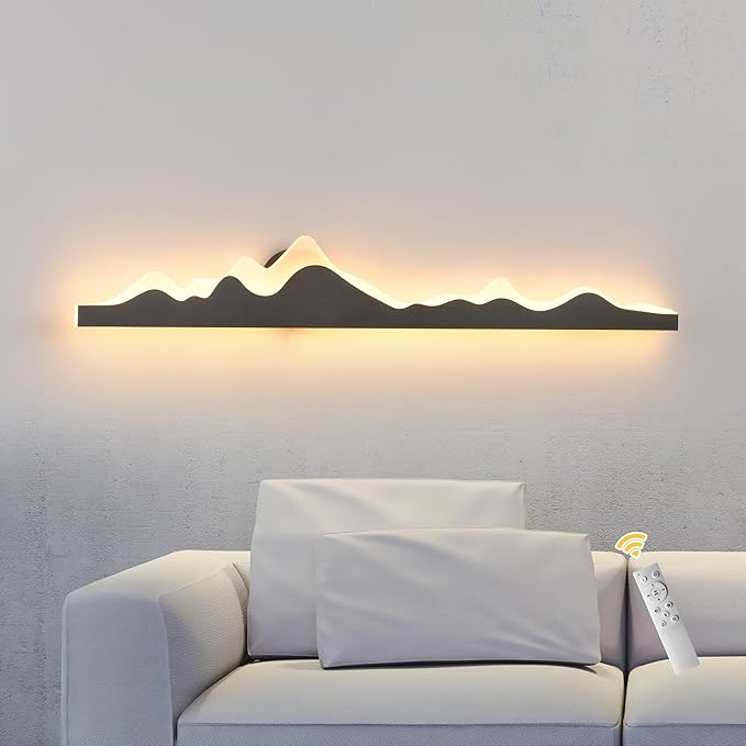 Qcyuui Wall Sconce with Remote Control 47.2inch Dimmable LED Wall Lights Black Led Wall Sconce Indoor Mountain Shape Wall Lamps for Living Room Bedroom Hallway,24W