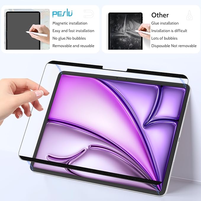 2 Pack Magnetic Paperfilm for iPad Air 11 Inch 2024/2025 (M2/M3, 6th/7th Gen), Feel Like Writing Drawing On Paper, Matte Removable Anti Glare Fingerprint Screen Protector Blue Light Filter
