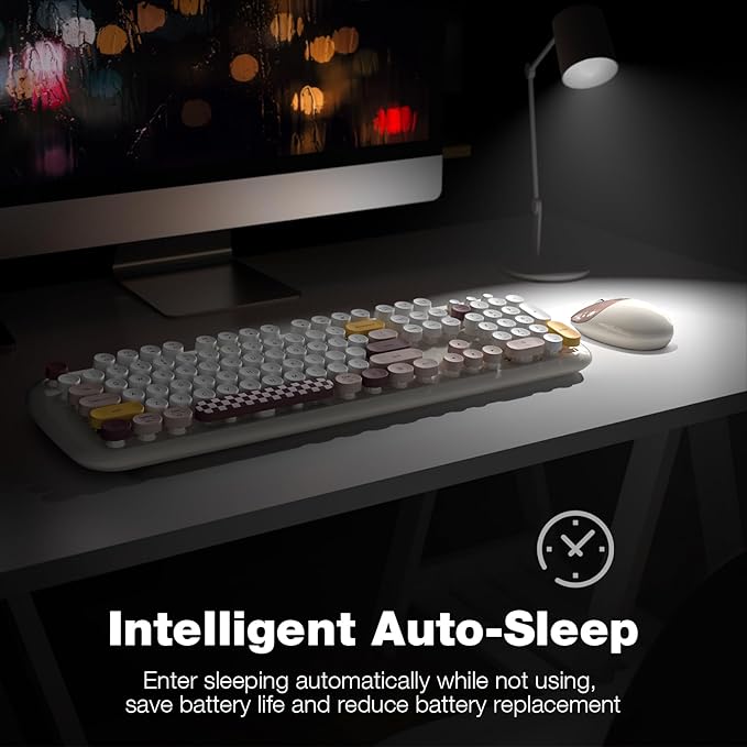 Wireless Keyboard and Mouse Combo for Windows, MOWUX 2.4G Full-Sized External Cordless Computer Keyboard, Compact Mouse, 8 Multimedia and Shortcut Keys, for PC, Laptop - Off White Colorful