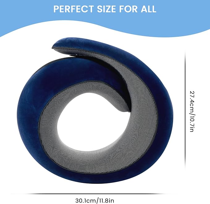Badink® Memory Foam Neck Travel Pillow, Neck Pillow Airplane with MagicStrap – Adjustable Ergonomic Travel Pillow for Office/Airplane/Car, Washable Cover, Portable Cervical Support (darkblue)