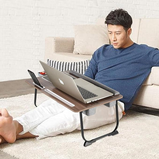 Laptop Desk, 2-in-1 Lap Desk, 17 inch Laptop Desk with Cushion, with Mouse pad Comes with Phone iPad Slot, Drawer, Foldable Bed Desk, Sofa Tray Reading Table