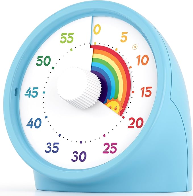 BellMan Visual Timer with Pause Button, 60 Minute Countdown Rainbow Timer for Kids and Adults with Silent Operation, Study and Meetings Time Management Tool, for Home, Office and Gift, Light Blue