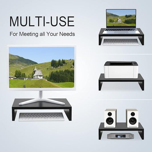 TEAMIX 14.2 inch Monitor Stand Riser, Wood Monitor Riser with Storage for Desk Small Monitor Stand TV/Screen/PC/Laptop Riser Computer Stand Desktop Shelf (Black-14.2 inch)