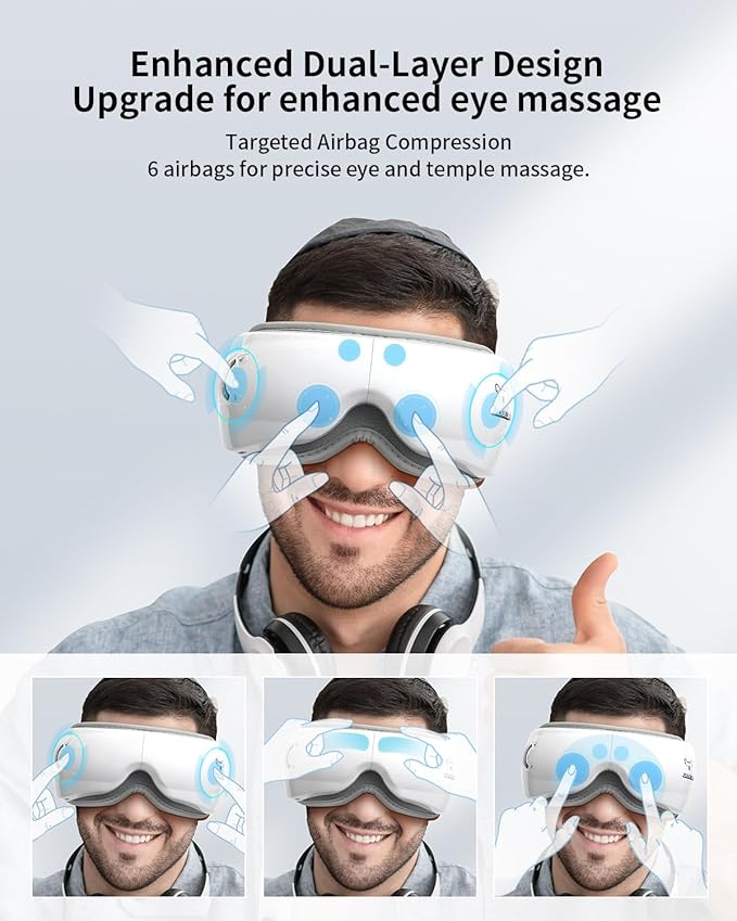 Eye Massager with Heat&Bluetooth Music,Eye Care Device for Migraine,Heated Eye mask for Relaxation,Reduce Strain,Improve Sleep,Ideal Gift for Men/Women,White