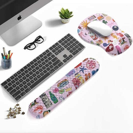 Cute Mousepad with Wrist Rest for Computer Keyboard Mouse Pad Ergonomic Pink Kawaii Mousepad, Best Desk Decor Office Girls Pink Desk 2-in-1 Wrist Support Mouse Pad, Soft Gel Material Anti Slip Bottom