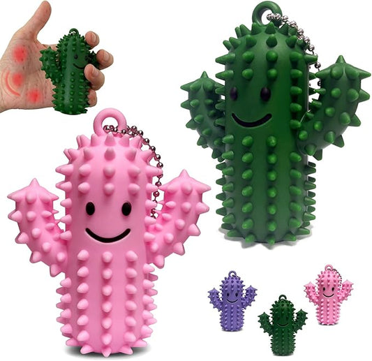 Pain Fidget Toys for Adults, Spiky Silicone Sensory Tool for Anxiety Relief - Acupressure Cactus for Deep Pressure Stimulation & Focus, Silent Portable Stress Keychain, Easy to Clean (Green+Pink)
